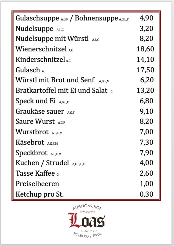Preise Speisen HP SS25